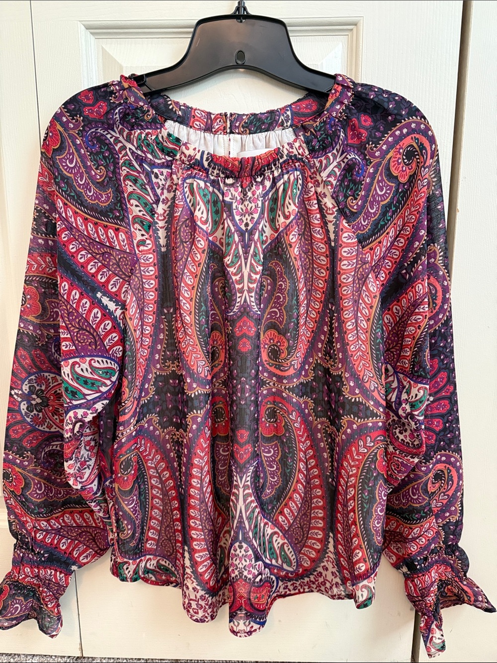 LOFT Paisley Peasant Blouse in Pink and Purple